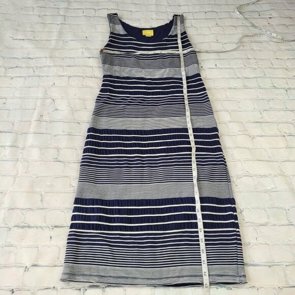 Anthropologie Maeve Edisto Column Dress midi navy white stripes knit texture L - Picture 4 of 11
